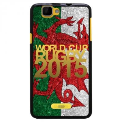 Coque Souple en gel pour Wiko Rainbow avec impression logo rugby doré et drapeau du Pays de Galles