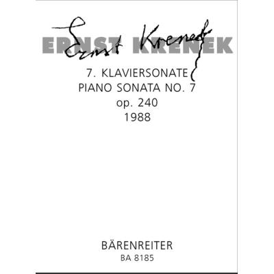 Partitions classique BARENREITER KRENEK ERNST - SONATE N°7 OP.240 - PIANO Piano
