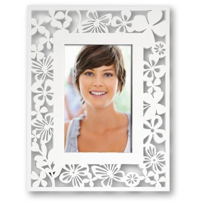 FLEURS Cadre photo en bois 10x15 blanc