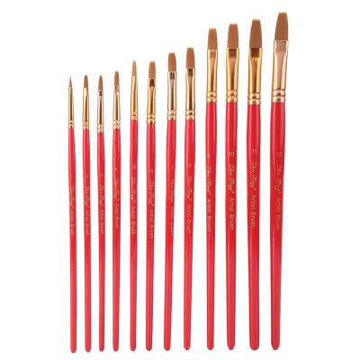 12pcs / set stylo gouache nylon cheveux aquarelle peinture pinceau fournitures d'art (rouge, plat)