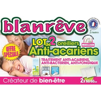 BLANREVE Lot de 2 oreillers anti-acariens 60 cm