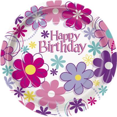 8 Petites assiettes en carton Happy Birthday Taille  Unique