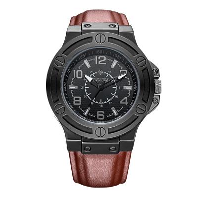 Black Label - MANIS - montre pour homme - Noir - Bracelet cuir marron