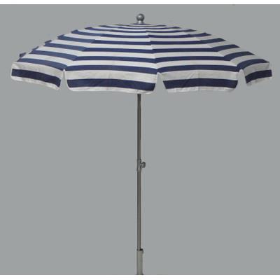 Parasol rond centré coloris Rayé Blanc/Bleu - Dim : H 230 x D 200 /10 cm -PEGANE-