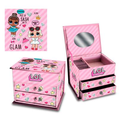 CORIEX - LOL – boîte à Bijoux Suprise 2 tiroirs et Compartiment supérieure avec Miroir – Bow Bling