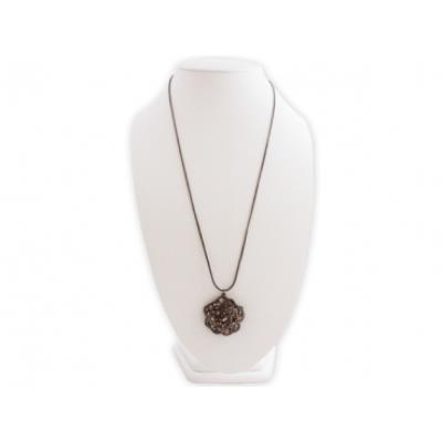 Chaine longue pendentif en rose argentée et strass bijou fantaisie pas cher pendentif
