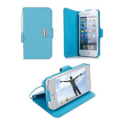 Etui folio à rabat latéral bleu pour iPhone 5
