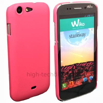 Housse etui coque rigide pour Wiko Stairway + film ecran - ROSE RIGIDE - htdmobiles
