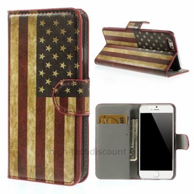 Housse etui coque pochette portefeuille PU cuir pour Apple iPhone 6 (4.7 pouces) + film ecran - USA