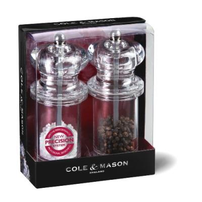 COLE & MASON PRECISION 505 ENSEMBLE DE MOULINS SEL/POIVRE EN ACRYLIQUE 140 MM