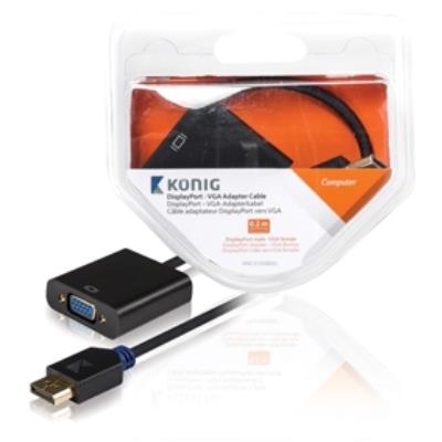Câble adaptateur displayport vers vga, displayport mâle vers femelle vga, 0,20m, gris könig