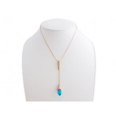 Collier or avec pendeloque or, strass et pierre bleue bijou fantaisie pas cher pendentif