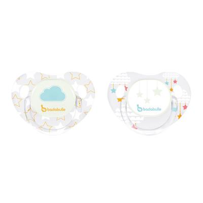 Lot de 2 sucettes siliconne phosphorescentes 12-36 mois white stars