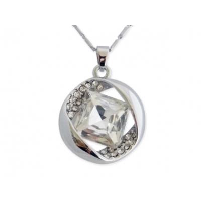 Collier pendentif anneau en strass orné d'un faux cristal central bijou fantaisie pas cher pendentif