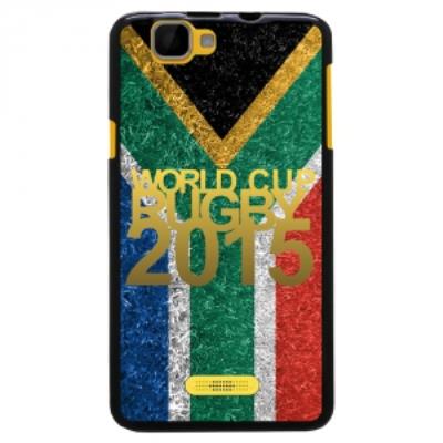 Coque Souple en gel pour Wiko Rainbow avec impression logo rugby doré et drapeau de l'Afrique du Sud