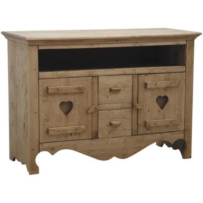 Meuble TV en épicéa 100% massif ciré miel - Dim : 120 x 50 x 85 cm -PEGANE-