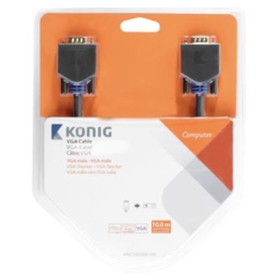 Câble vga, vga mâle vers mâle, 10m, gris könig knc59000e100