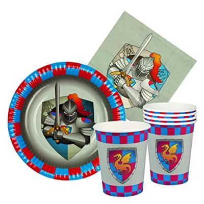 Boland 44013 - set table knights & dragons 6 assiettes, 6 gobelets cm 18, 12 serviettes, multicolore