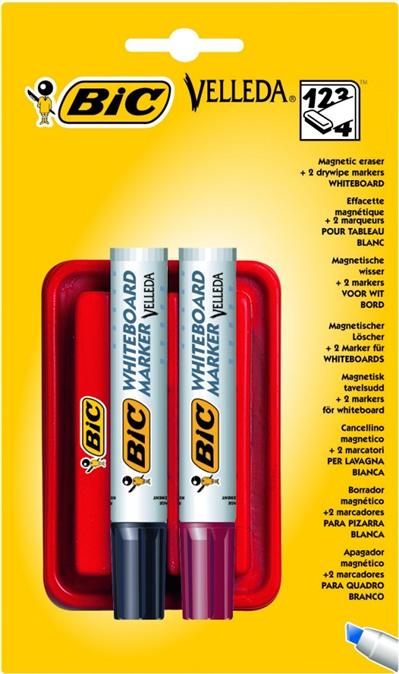 Brosse Magnétique Bic Velleda + 2 Marqueurs 1791 Noir Et Rouge