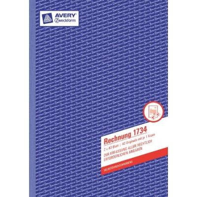 Avery zweckform formularbuch rechnung, sd, 2 x 40 blatt 1734