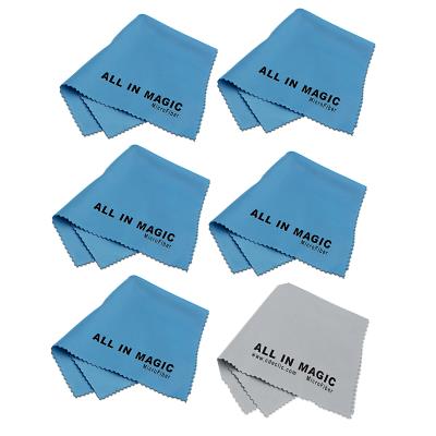 Lot de 6 - L'Originale All In Magic®, Chiffon MicroFibre de nettoyage Haut de Gamme, 5 Bleu Clair +1 Grise , 15cm x 18cm