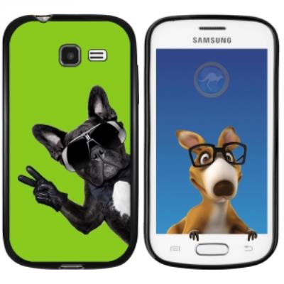 Coque Souple en gel noir pour Galaxy Trend Lite avec impression Motifs chien à lunettes sur fond ver