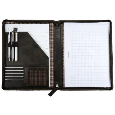 Pride&soul schreibmappe, din a4, leder, braun umlaufender reiáverschluss, ein groáes einschubfach a4, drei schreibgerteschlaufe