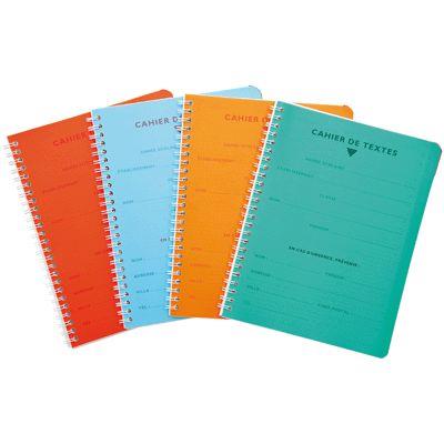 Cahier de texte, 17 x 22 cm, séyès. Reliure intégrale, 124 pages, blanc, 90g