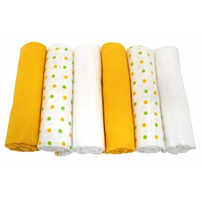 Muslinzlot de 6 langes en mousseline carrés unisexes motif assortis jaune