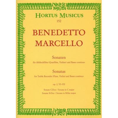 Partitions classique Hortus Musicus MARCELLO B. - SECHS SONATEN, HEFT 3 OP. 2 - FLUTE A BEC, BASSE CONTINUE Flûte à bec