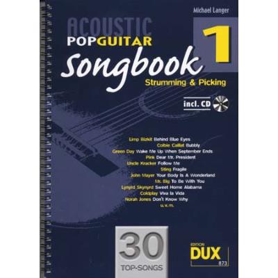 Partitions variété, pop, rock... Edition Dux ACOUSTIC POP GUITAR SONGBOOK STRUMMING & PICKING VOL.1 + CD Guitare tablatures