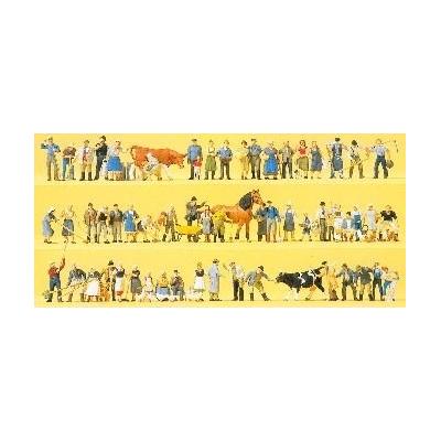 PREISER 1/87 ÈME - PR13001 - MODÉLISME FERROVIAIRE - SET DE FERME - PERSO+ANIMAUX+ACCES