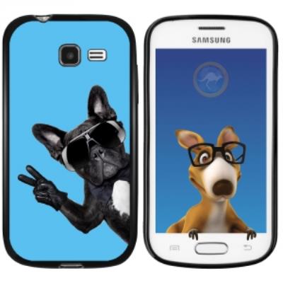 Coque Souple en gel noir pour Galaxy Trend Lite avec impression Motifs chien à lunettes sur fond ble
