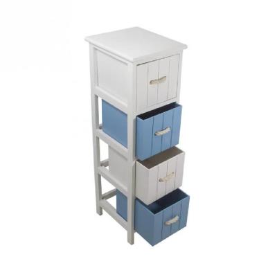 Jersey meuble de salle de bain 4 tiroirs bois 25 cm - blanc et bleu