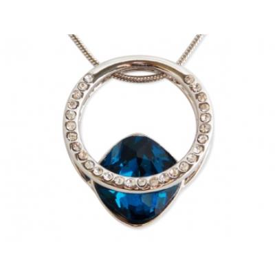 Collier anneau solitaire strass et pierre précieuse bleue bijou fantaisie pas cher pendentif