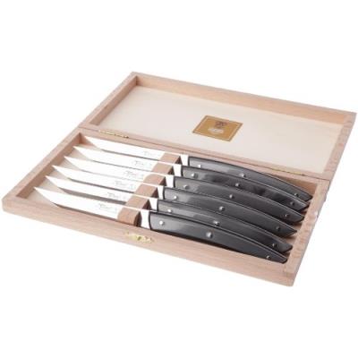 CLAUDE DOZORME 2.90.001.98 COFFRET HÊTRE 6 COUTEAUX THIERS MANCHE NACRINE NOIRE
