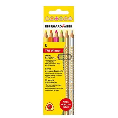 6 Crayons Tri-Gagnant Colorés Néon + Métalliques Eberhardt Faber 518306