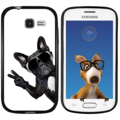 Coque Souple en gel noir pour Galaxy Trend Lite avec impression Motifs chien à lunettes sur fond bla