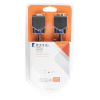 Câble vga, vga mâle vers mâle, 5m, gris könig