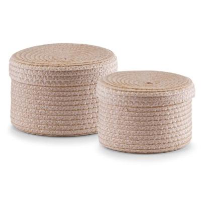 ZELLER 14123 LOT DE 2 CORBEILLES RONDES AVEC COUVERCLE EN PP Ø 16 X 10 ET Ø 17 X 12 CM