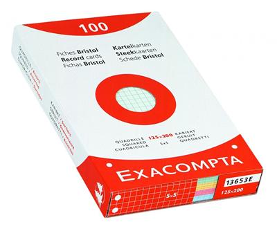 Bristol Exacompta 125x200mm 205g quadrillé perforé - Etui de 100 fiches - Coloris assortis
