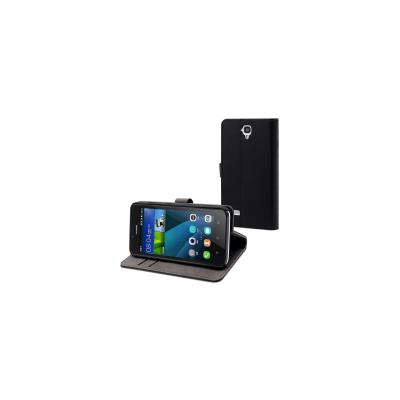 Muvit Customline Slim Folio - Flip cover voor mobiele telefoon - polyurethaan, polycarbonaat, imitatieleer - glad zwart - voor Huawei Y560