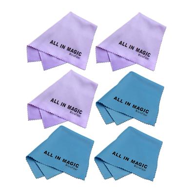 Lot de 6 - L'Originale All In Magic®, Chiffon MicroFibre de nettoyage Haut de Gamme, 3 Violet + 3 Bleu Clair, 15cm x 18cm