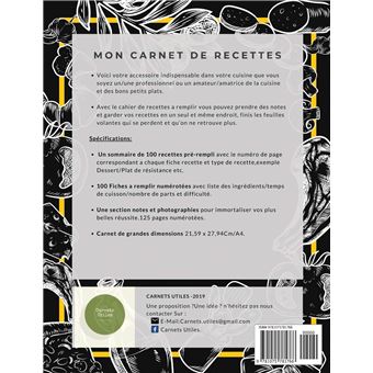Carnet De Recettes : Cahier à Remplir Avec 100 Recettes, Notes