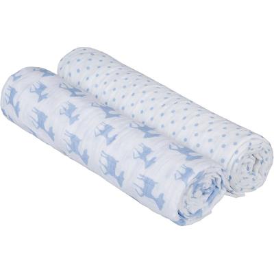Coffret de 2 langes mousseline 120 x 120 cm lela ciel
