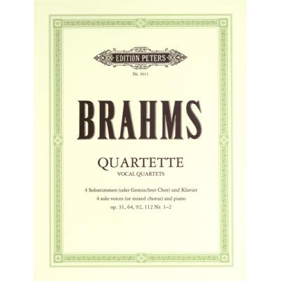 Partitions classique EDITION PETERS BRAHMS JOHANNES - QUARTETS, IN 3 VOLUMES, VOL.1 - VOICES IN ENSEMBLE (PAR 10 MINIMUM) Choeur et ensemble vocal