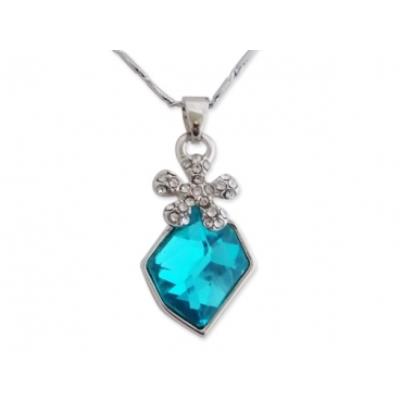 Collier pendentif fleur argentée et pierre turquoise bijou fantaisie pas cher pendentif