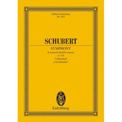 Partitions classique EULENBURG SCHUBERT FRANZ - SYMPHONY NO. 8 B MINOR D 759 - ORCHESTRA Format poche