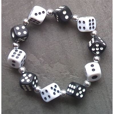bracelet dé noir et blanc elastique rockabilly pin up