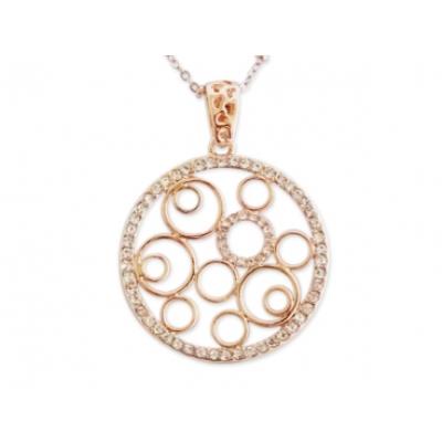 Collier élégant avec multiples cercles dorés et strass bijou fantaisie pas cher pendentif
